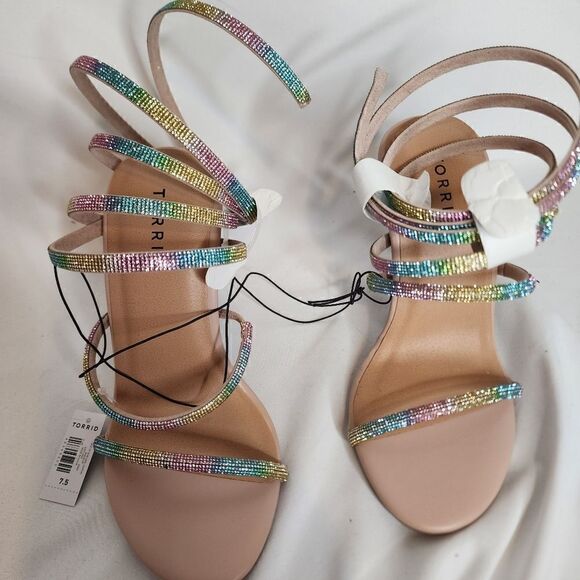 7.5W Wide Width Rainbow Rhinestone Heel 4" Spiral Lace Up Embellish Torrid Spark - Picture 2 of 13